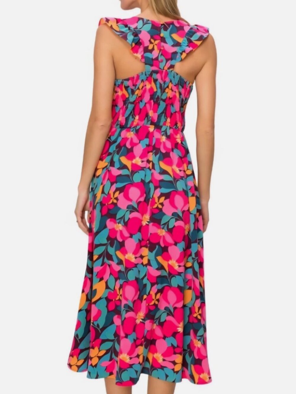 MELLODAY Multicolored Floral Maxi Tiered Dress With Smocked Detailing Size Small - Picture 2 of 16